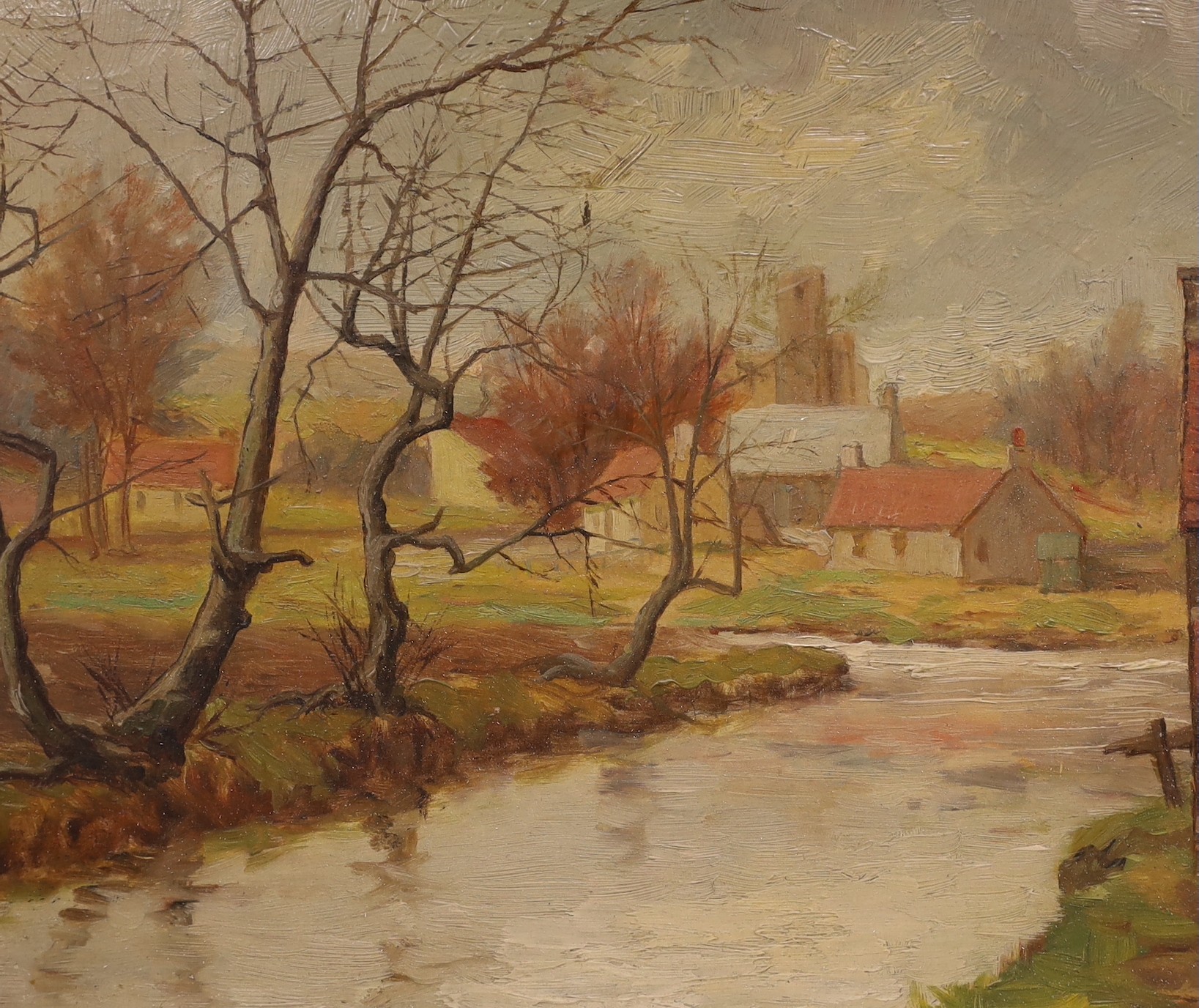 English School, late 20th century, two oil on boards, a river scene and a stream, one monogrammed and the other signed, both 20 x 25cm